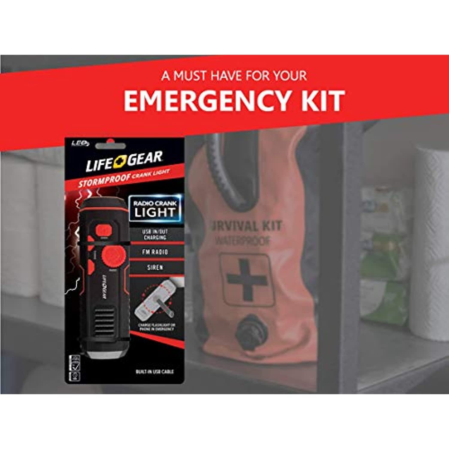 Life Gear StormProof Crank Flashlight