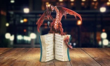 Volcano Dragon Standing on Book Statue 6"H Fantasy Figurine Room Decor
