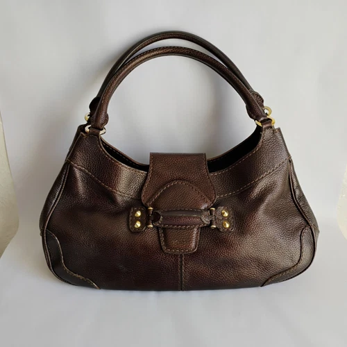 Vintage Tod's Brown Pebble Grain Leather Oversized Shoulder Bag Tote 16 inch