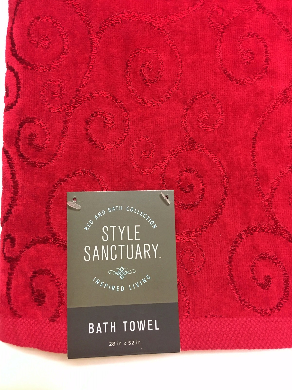 STYLE SANCTUARY RED SOFT COTTON+VISCOSE SWIRL DESIGN BATH,BEACH,TOWEL