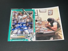 Tyler Soderstrom A's Auto Signed 2021 Bowman Aqua Base
