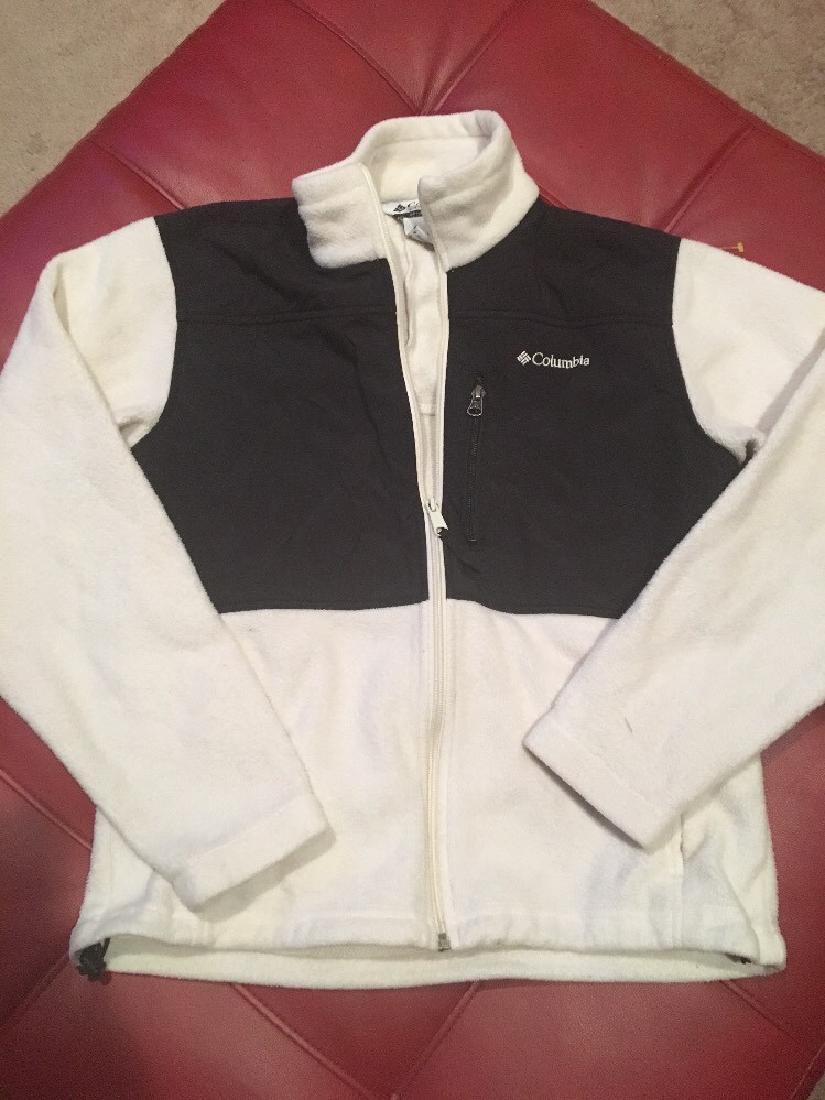 にゃあ Columbia Women's Small Fleece Jacket White Full Zip Pockets Long