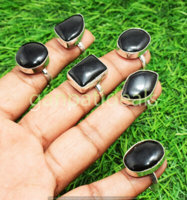 Black Onyx Gemstone Rings 10pcs Wholesale Lot 925 Silver Plated Jewelry
