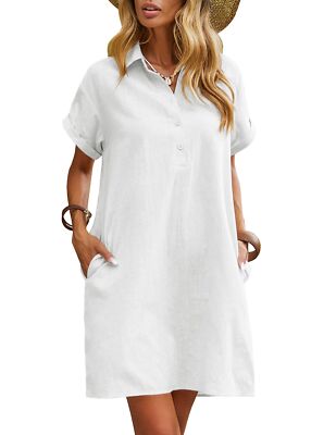 cotton short summer dresses for women Summer Casual 100% Cotton Shirt Dress with Pockets