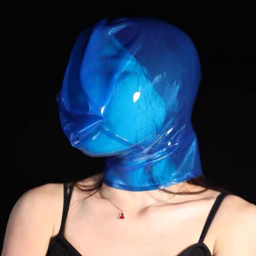 Transparent Latex Hood w/ Breath Sheath Rubber Mask for Play Suffocation Fetish - Picture 7 of 18