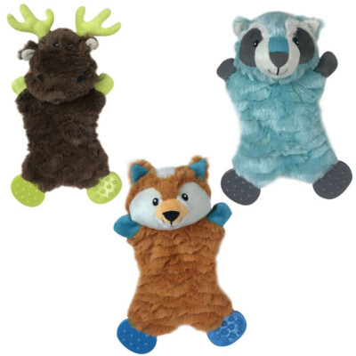 Flatties Dog Toys Soft Snuggle Woodland Creatures Choose Fox Raccoon or Moose 9''