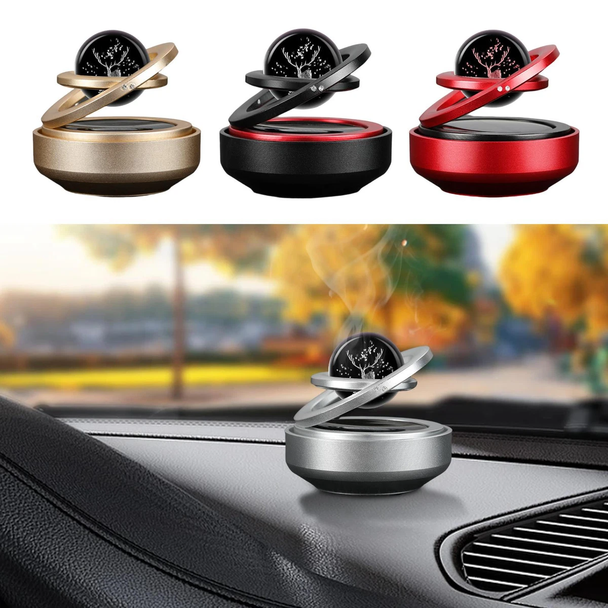 Solar Car Air Freshener Rotating Aroma Diffuser Fragrance