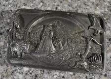 1983 Siskiyou Pewter Belt Buckle "A Tribute to the American Indian"