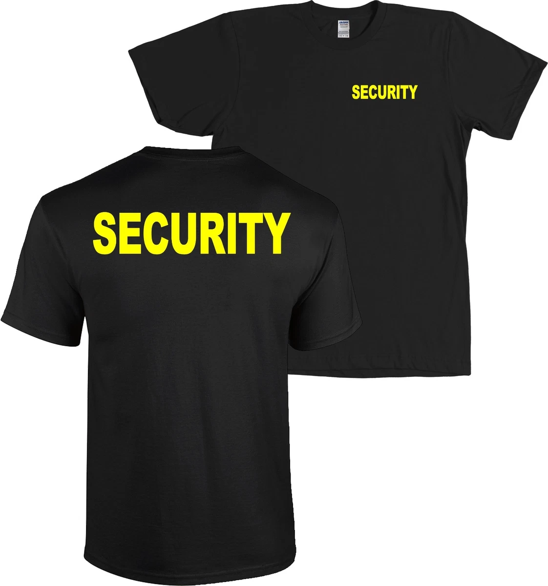 SECURITY Front and Back T Shirt Huge NEON YELLOW LETTERS Black NEW