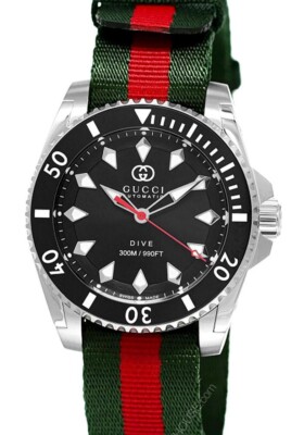 GUCCI Dive Automatic SS 40MM Black Dial Nylon Strap Men's