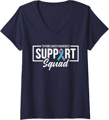 Support Squad Thyroid Cancer Awareness Ribbon Family Ladies' V-Neck Tshirt
