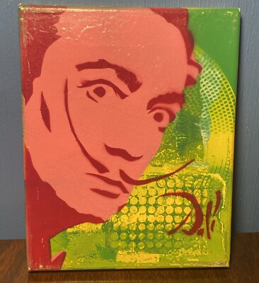 Salavador Dali Custom Portrait Wall Hanging Art  Painting - 10  x 8  Neon Colors