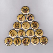 SAILOR JERRY 1" PINS / BUTTONS vintage flash print poster art rum shirt logo 