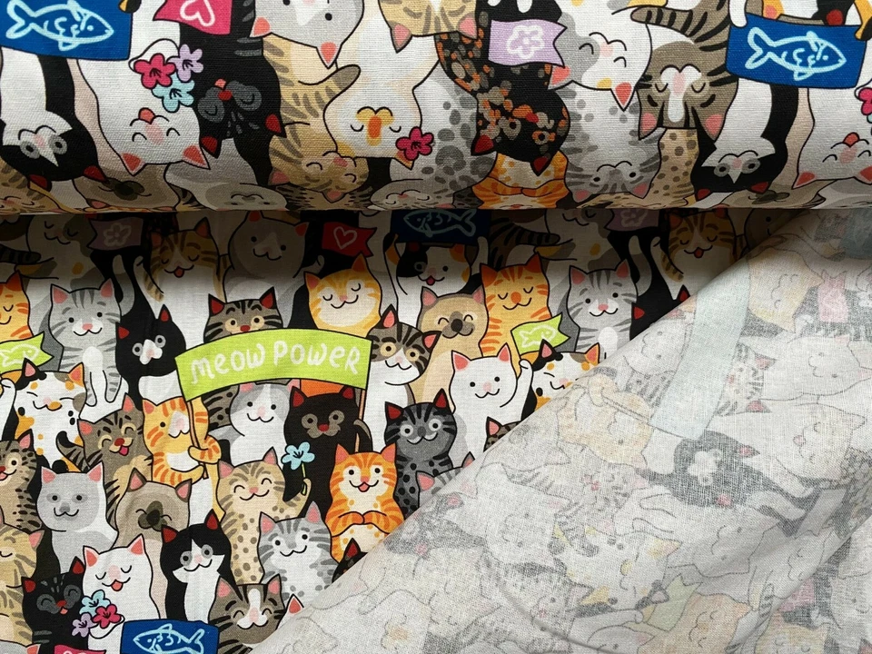 Baumwollstoff Meterware Bunte Lustige Katzen Meowpower Stoff Bestseller - Bild 2 von 3