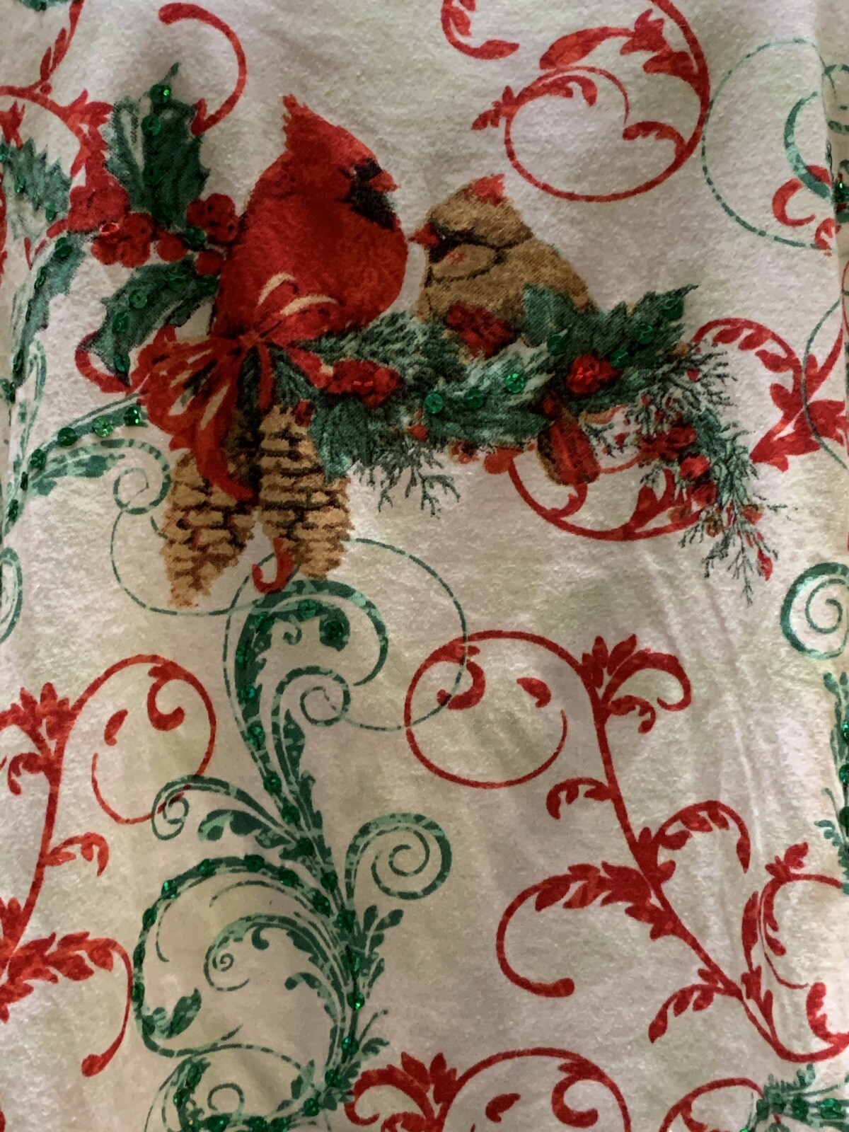 Womens Holiday Top Size Large Collections ETC Cardinals Sequins