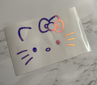 Hello Kitty Face Bow Car Truck Wall Vinyl Window Decal Sticker, Iridescent Blue