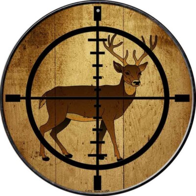 Deer Hunter  Round Circular Novelty Metal Sign 12'' Home Garage Wall Decor