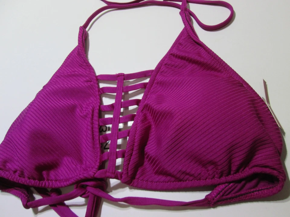 Mossimo Mujer Talla M Bikini Top Púrpura Bralette Forrado Halter Acanalado Traje de Baño Foto 4 de 4