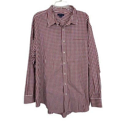 Lands End Men's Red White Check Oxford Long Sleeve Button Down Preppy Shirt 2XL