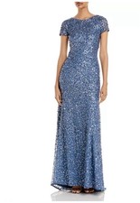 ADRIANNA PAPELL Scoop Back Sequin Gown In Nile In Blue Size 4
