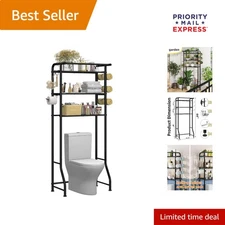 Modern Black 3-Tier Toilet Shelf with Towel Rack - Perfect for Organization