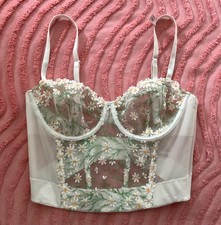 VICTORIA'S SECRET DREAM ANGELS 34D CORSET TOP SHEER FLORAL EMBROIDERED W/TAGS