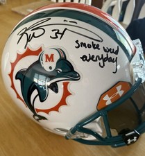 Ricky Williams Auto Dolphins Full Size Helmet -Beckett COA - Smoke Weed Everyday