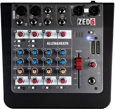 Hochwertiges Allen & Heath ZED-6 Analog Mischpult mit Lo-Cut-Filter+ 2-Band-EQ