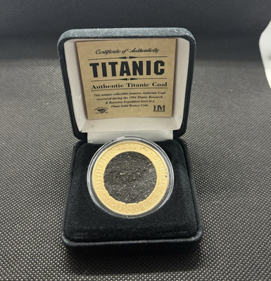 Authentic RMS Titanic Coal Bronze Coin w/ COA & Display Box   Recovered in 1994