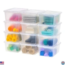 IRIS USA 12-Pack Clear Storage Bins with Lids - 17 Quart Stackable Shoe Boxes