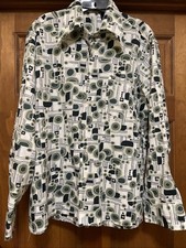 Vintage Abstract Button Up Shirt Men's L Polyester Disco 1970s Long Sleeve USA