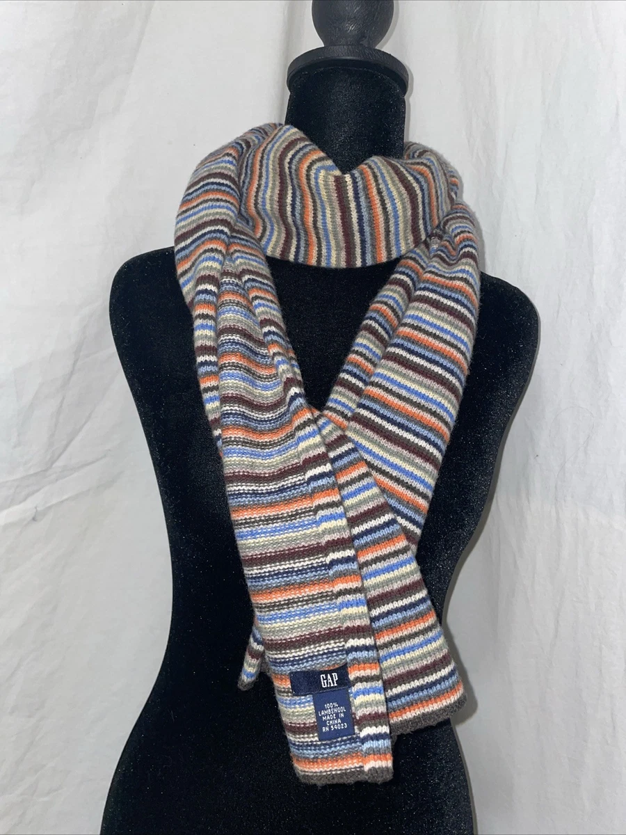小物 90s OLD GAP Rainbow Knit Muffler. Vintage GAP Kids Women's Unisex 100% Lambs Wool Knitted Ivory