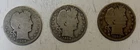 Lot of (3) 1908-O Barber Half Dollars