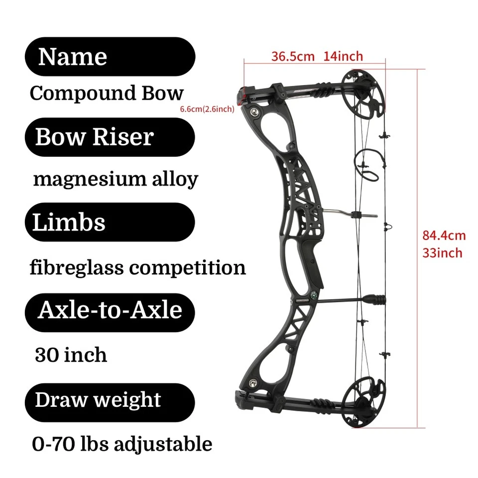 Archery 0-70lbs 33'' Compound Bow Set Arrow 320fps Let-off 80% Target Shooting - Image 2 of 4