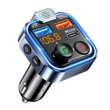 FM Transmitter in-Car Adapter, Type-C PD 20W QC3.0 Fast USB Charger, Blue-38W