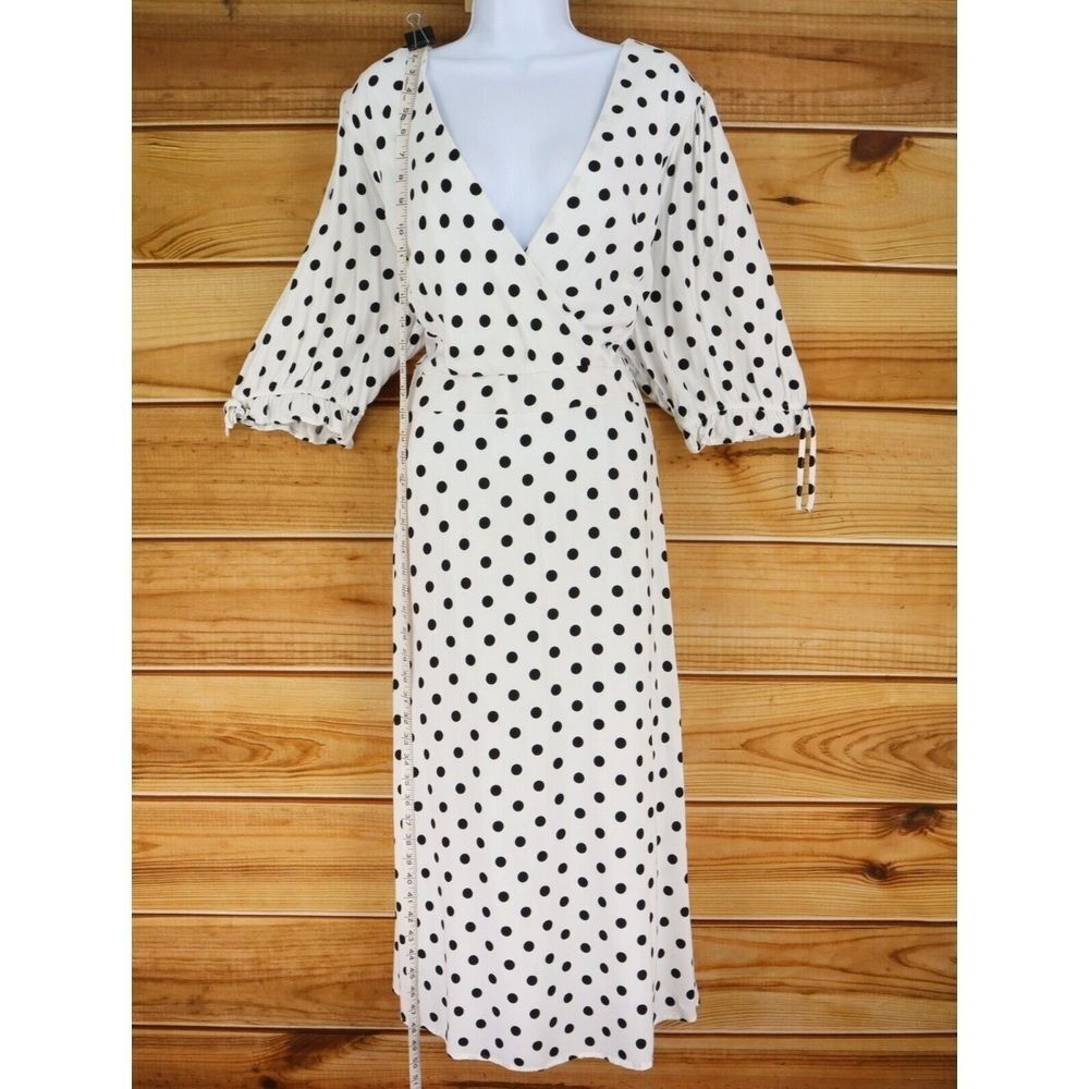 white dress with black spots City Chic Maxi Womens Size XL (22) Polka Dots V-Neck Half Sleeve NWT polka dot wedding guest dress