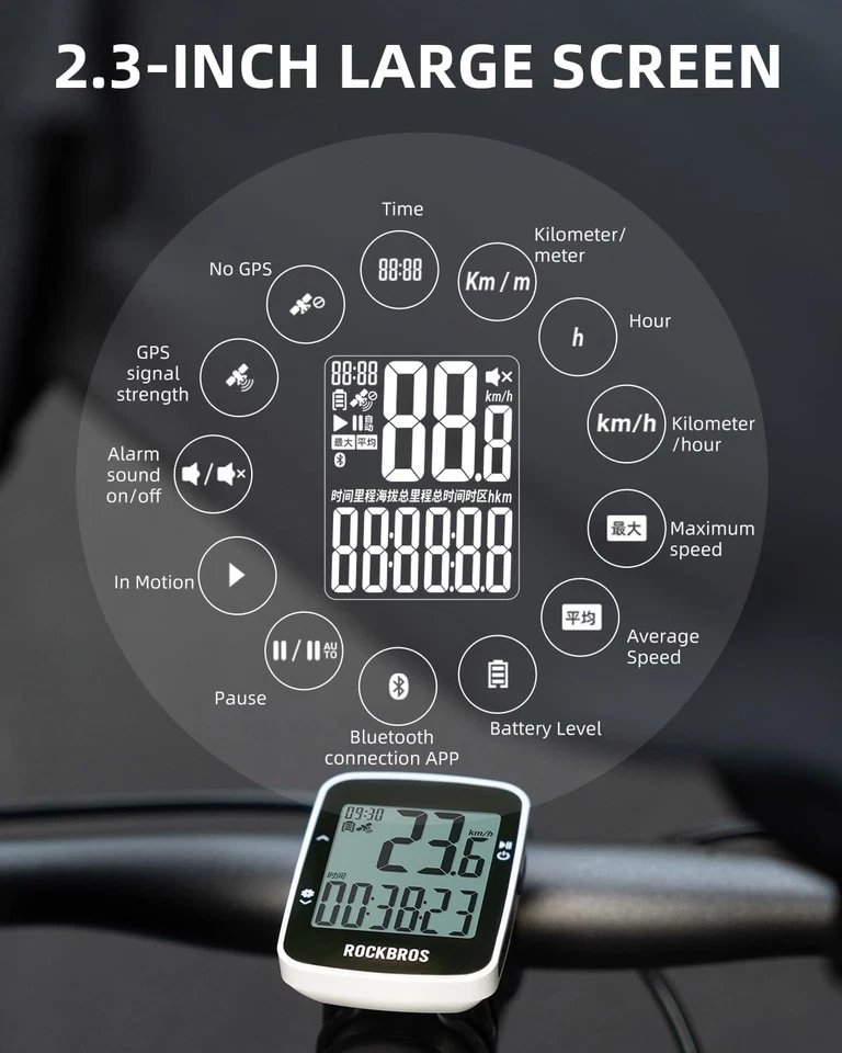 ROCKBROS Bicicleta Computadora Ciclismo Velocímetro GPS Inalámbrico,Impermeable,600mAHBattery Foto 3 de 4