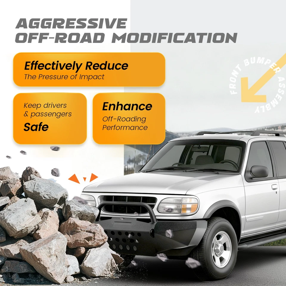 For Ford Explorer 1995-2003 Black Steel Modular Winch Front Bumper with Bullbar Foto 4 de 4