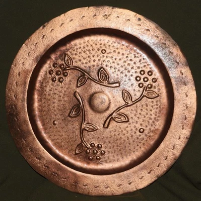 Vintage 30 cm copper decorative tray plate Bulgarian Folk art - Bild 1 von 4