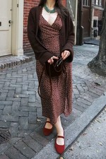 Urban Outfitters slip dress, brown polka dot, adjustable strapes zip sz M