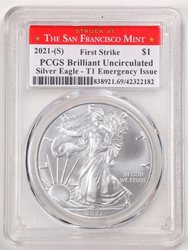 2021-(S) 1oz Silver American Eagle T-1 BU PCGS 42322182 First Strike