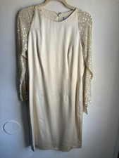 Carolina Herrera Ivory Sequin Sheath Dress Long Sleeve Size 12