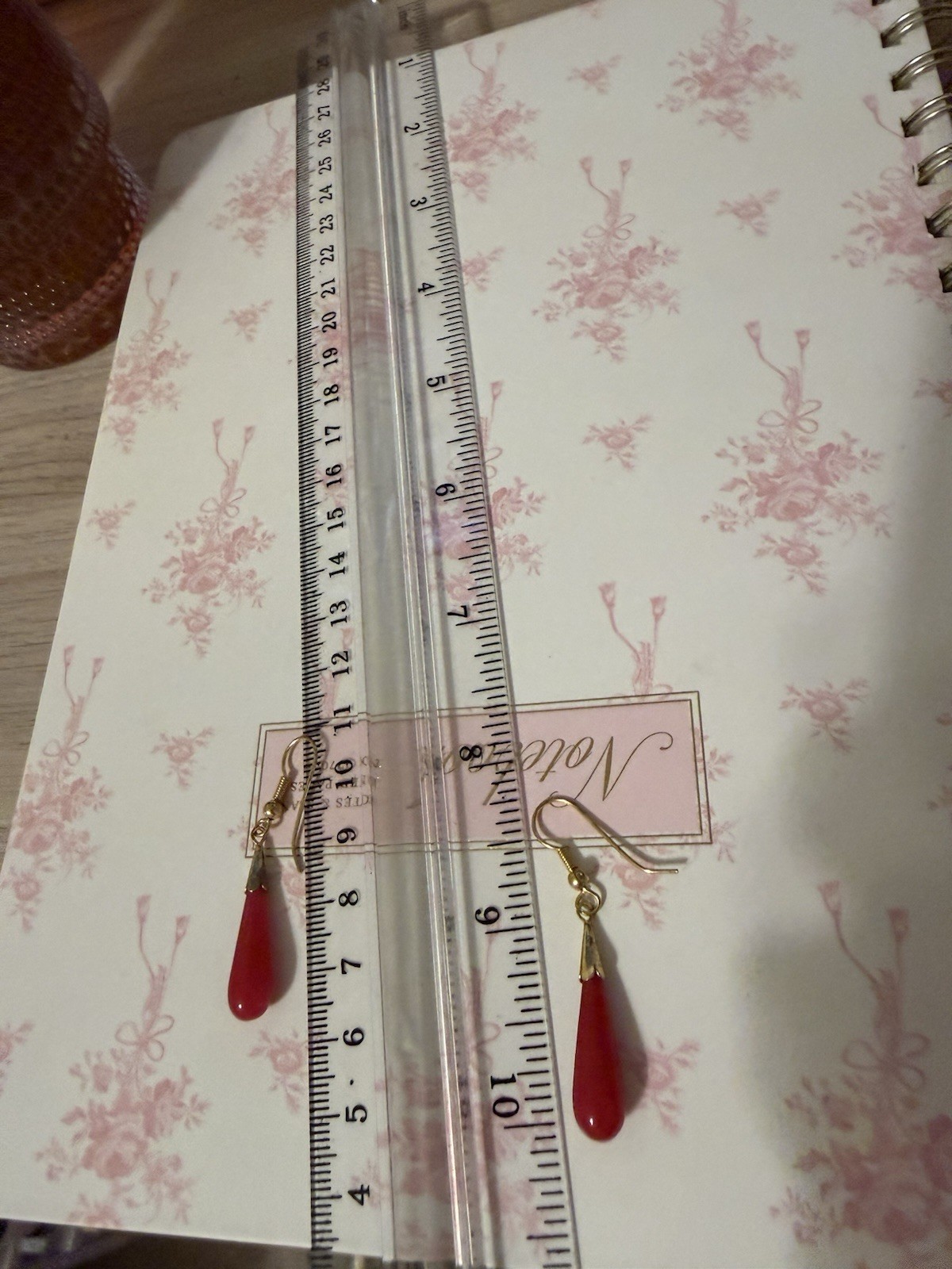 Dark Pink Ruby Dangle Drop Gold Tone Earrings - image 5