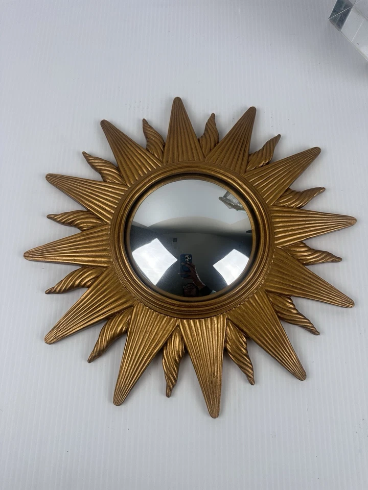 Vintage Gold Gilded Convex Sunburst Mirror Mid Century Modern Pop Art 12” - Image 2 of 4
