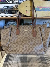 Coach Signature Baby Diaper Bag, Multi Purpose Large Saddle Bag, Handbag Brown