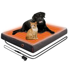 Upgraded Heated Dog Bed with Enlarged Heating Area, L:36"x 27"x 3" Grey