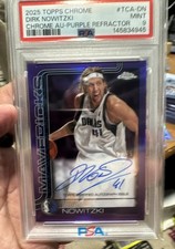 2025-26 Topps Chrome - Autographs Dirk Nowitzki  Purple Refractor /75 PSA 9