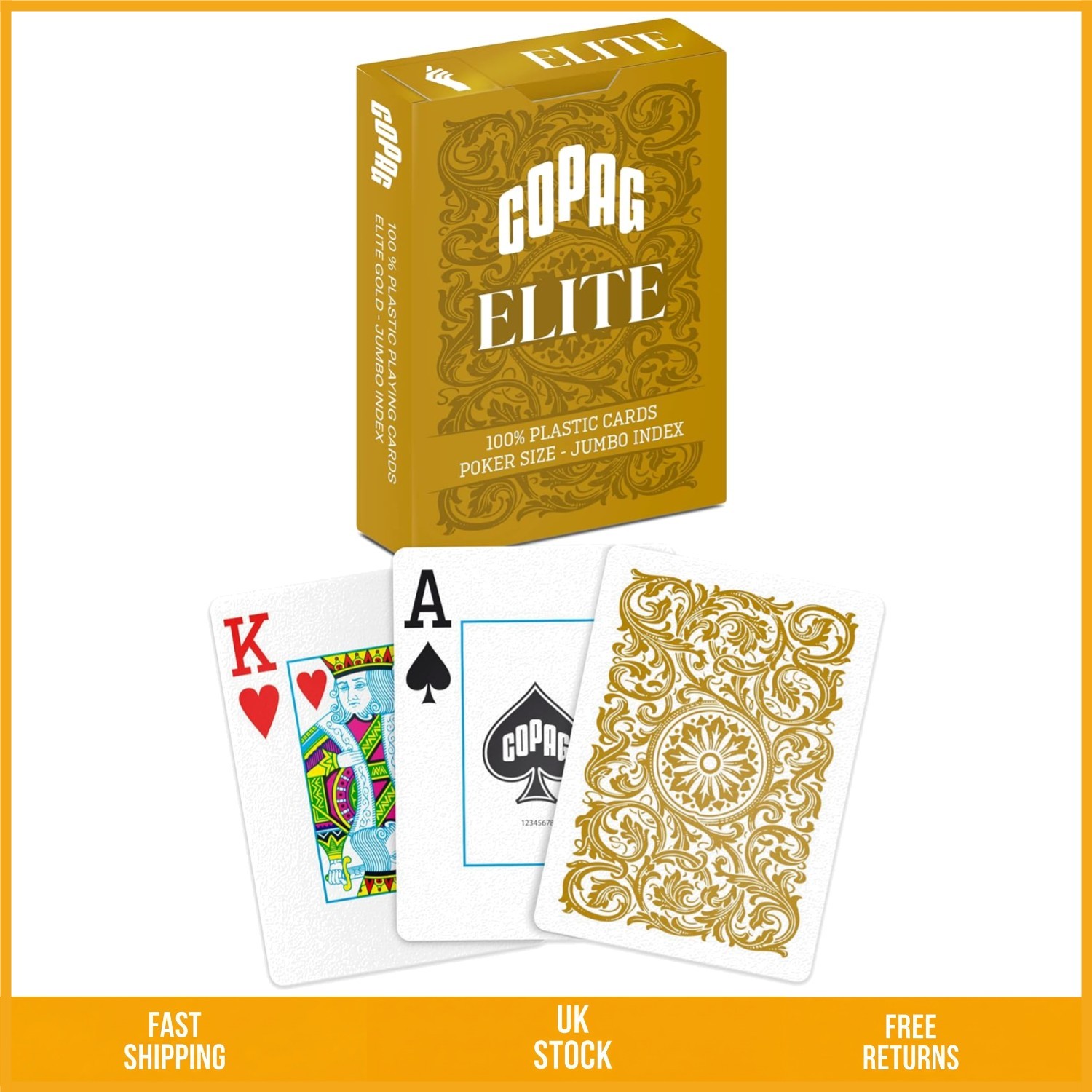 Waterproof Plastic Playing Cards Jumbo Index Poker Deck Gold 1ct