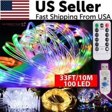 LED Rope Lights 33ft 100 LED Outdoor Waterproof USB Powered with Remote Control