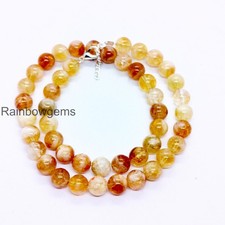 Yellow Citrine Necklace 8mm Round Beads, AAA Natural Citrine Gemstone Necklace,